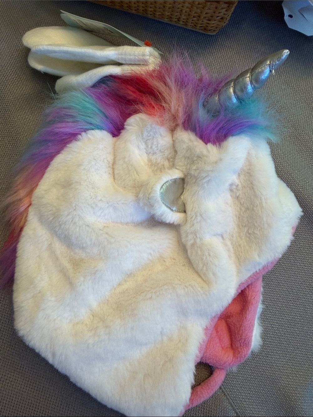 Cat & Jack Plush Unicorn Hooded Kids Accessory - White with Rainbow Mane